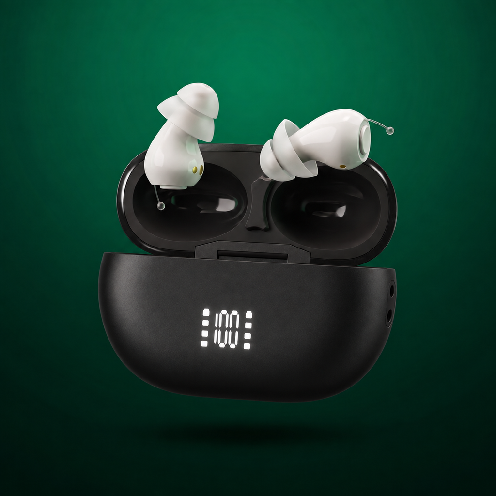 Aura Pro Hearing Aids, Rechargeable, UV Sanitising Case