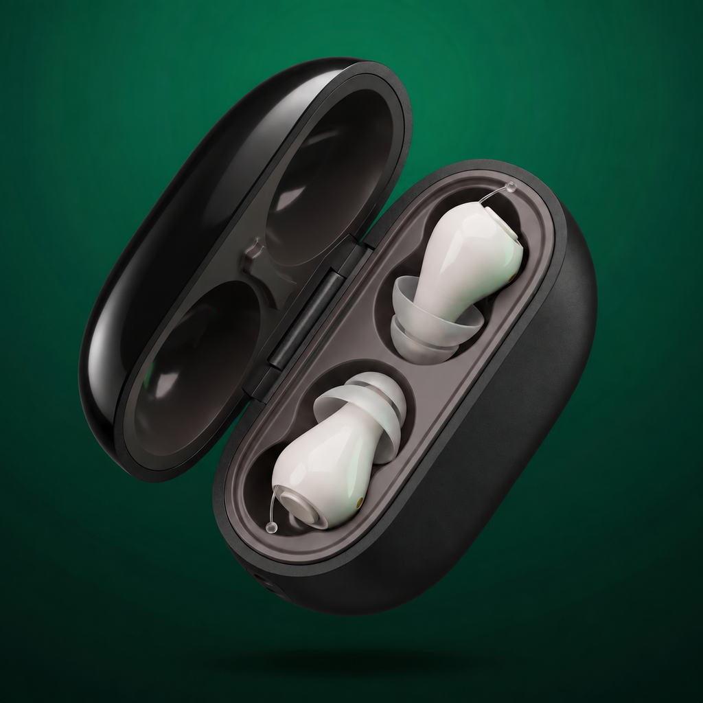 Aura Pro Hearing Aids, Rechargeable, UV Sanitising Case